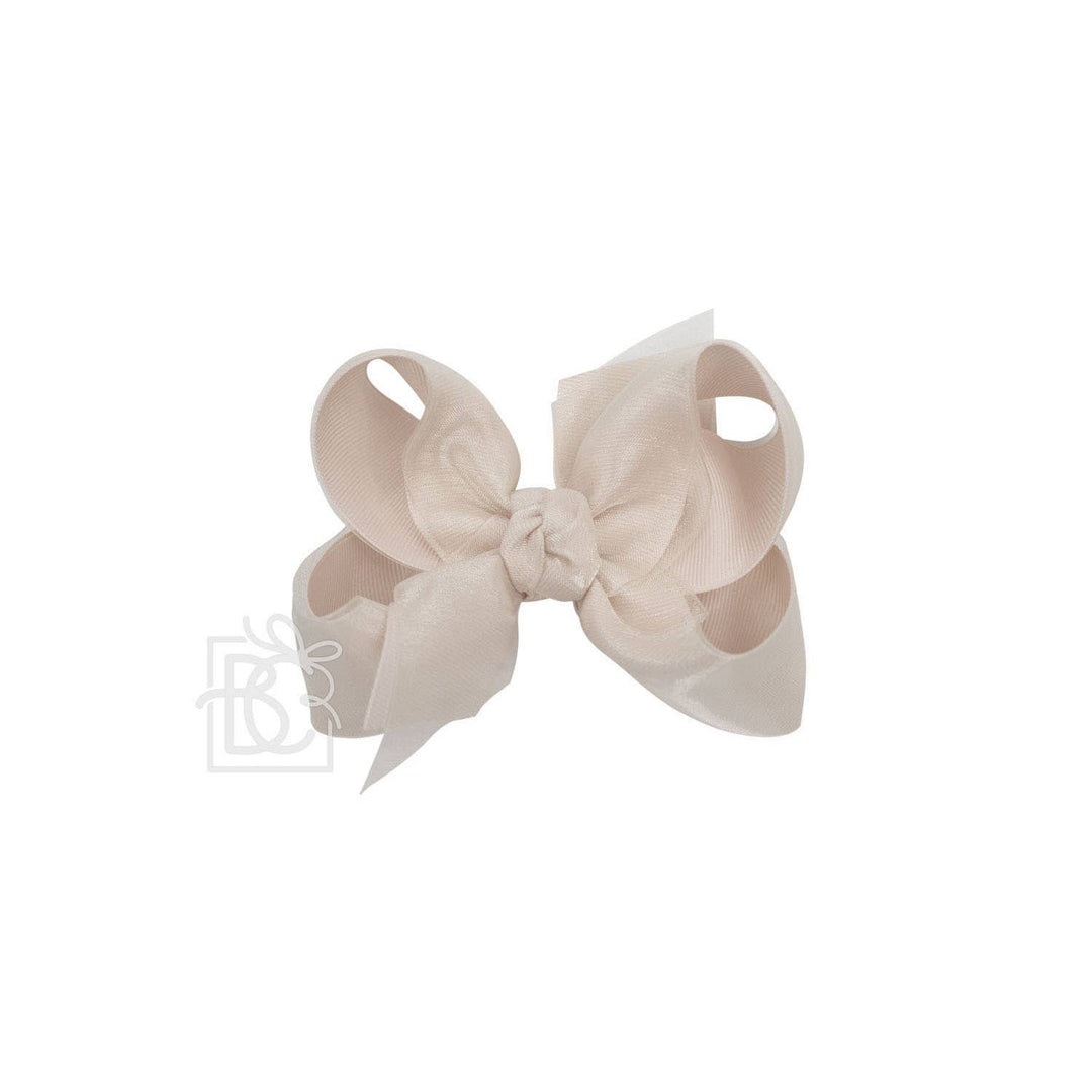 Beyond Creations, LLC - LAYERED ORGANZA/GROSGRAIN BOW ON CLIP: 4.5" Large - 1.5" Ribbons on Alligator Clip / WHITE