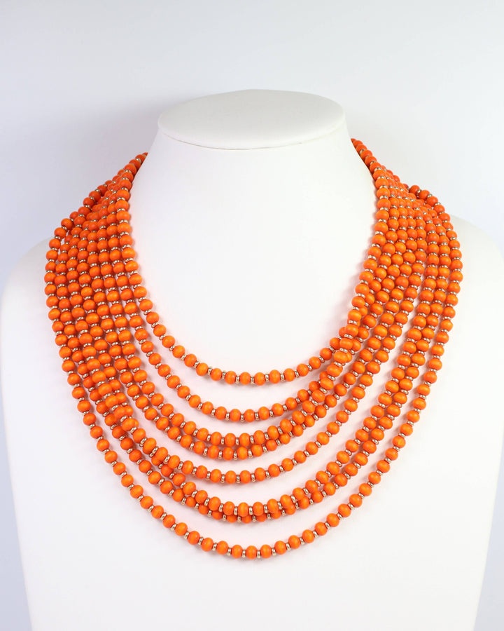 Caroline Hill - Eleodora Wooden Bead Layered Necklace ORANGE: Default