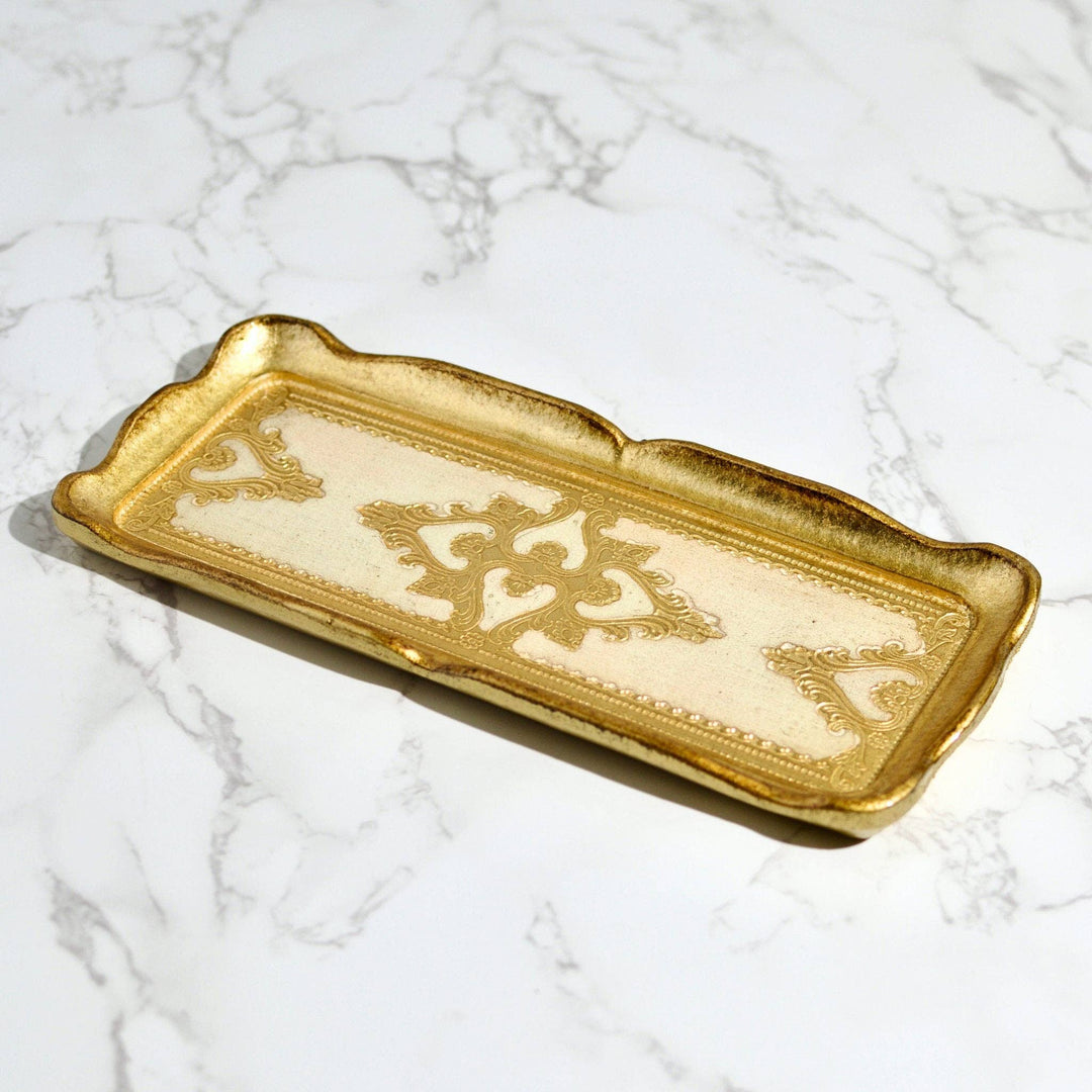 Florentine Carved Gilded Wood Narrow Tray, Made in Italy: Cappuccino