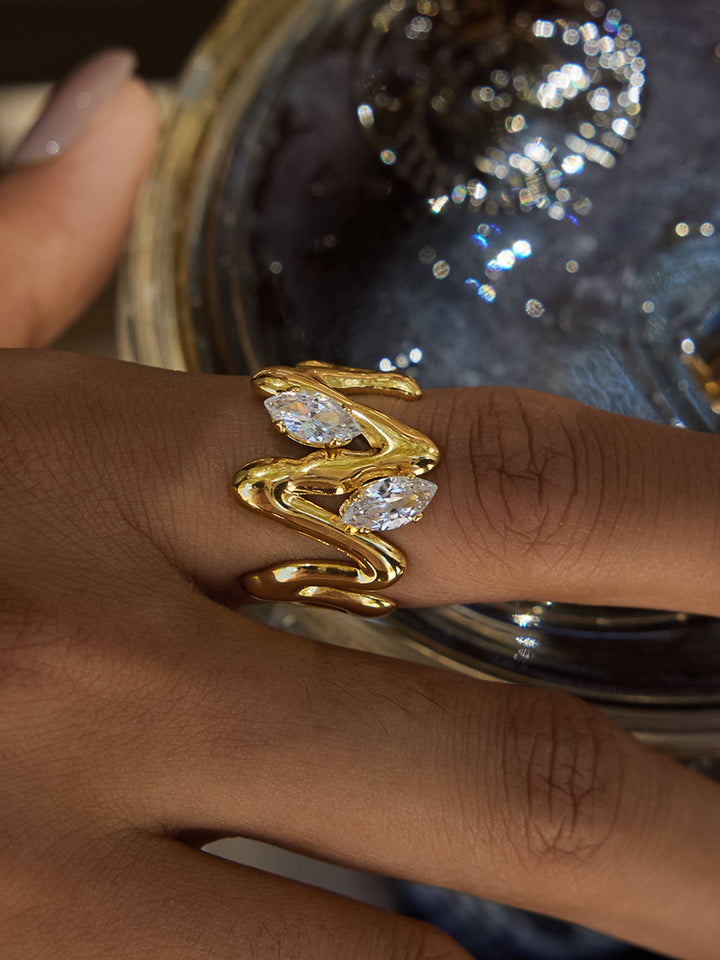 Flânerie by MAIQ - Lumi 18K Gold Non-Tarnish Abstract CZ Open Ring: Yellow Gold