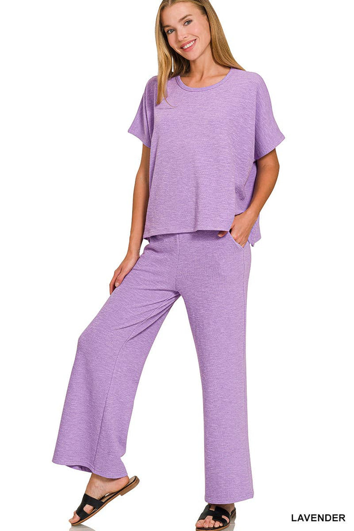 42POPS -  Cotton Slub Top & Pants 2pc Set - Zenana: ASH JADE-182904 / L