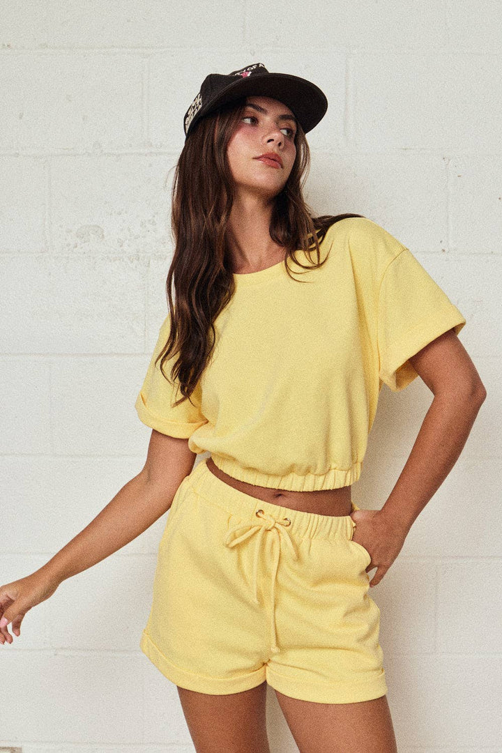 Papermoon - PX19514 - Cozy Short Sleeve Top and Shorts Set: BUTTER YELLOW