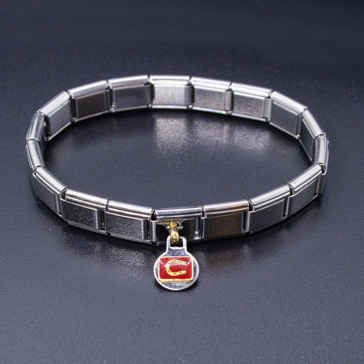 Natalia - Italian Bracelet Dangle Charm - Horseshoe (Gold/Red) 9mm Links