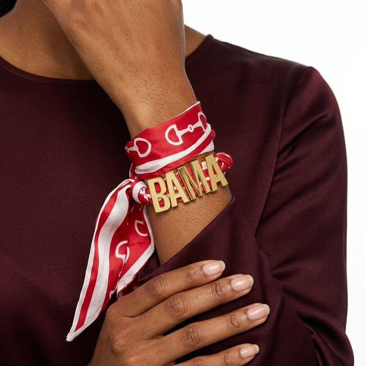 PinktownUSA - BAMA Gold Letter Charm Burgundy Scarf Bracelet: Burgundy / Gold / 50 x 4 inches