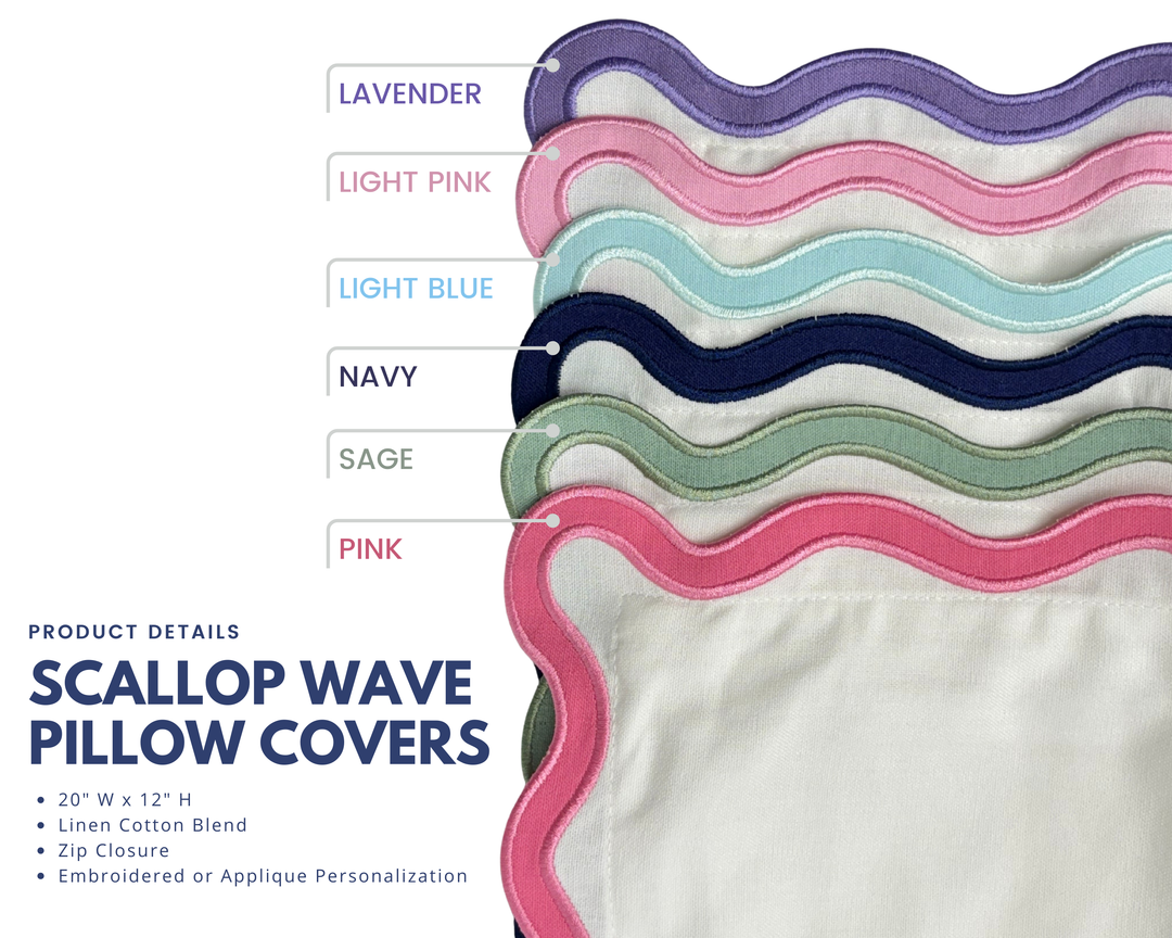 The Classic Baby - Scallop Wave Pillow Cover Sham for Monograms & Embroidery: Sage