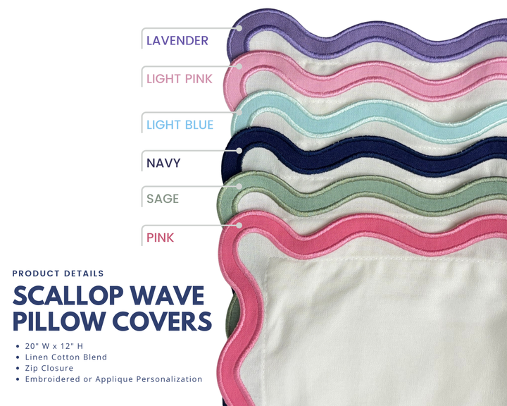 The Classic Baby - Scallop Wave Pillow Cover Sham for Monograms & Embroidery: Sage