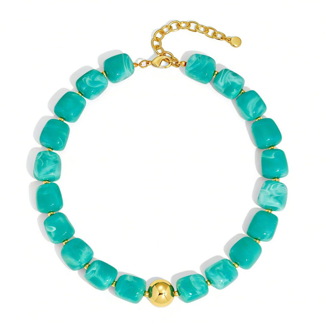 MKS America - Women  Square Resin Bead Necklace With Gold Ball Detail: Amber / M