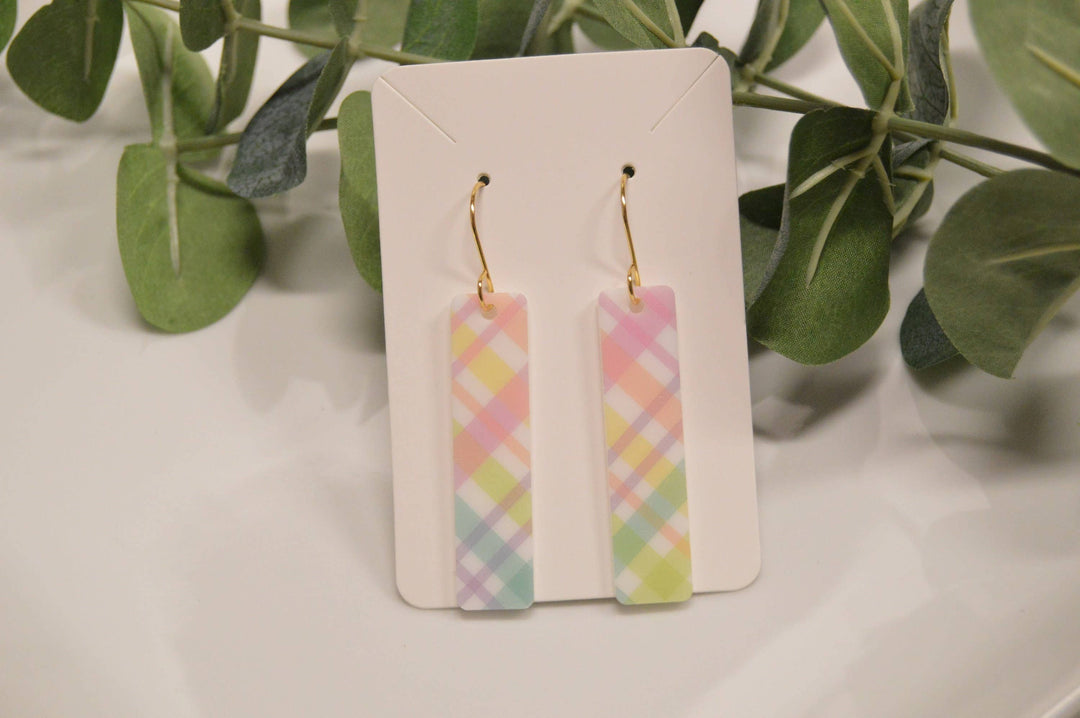 The Adorned Fox - Spring Plaid Bar Earrings, Earrings, Spring Earrings