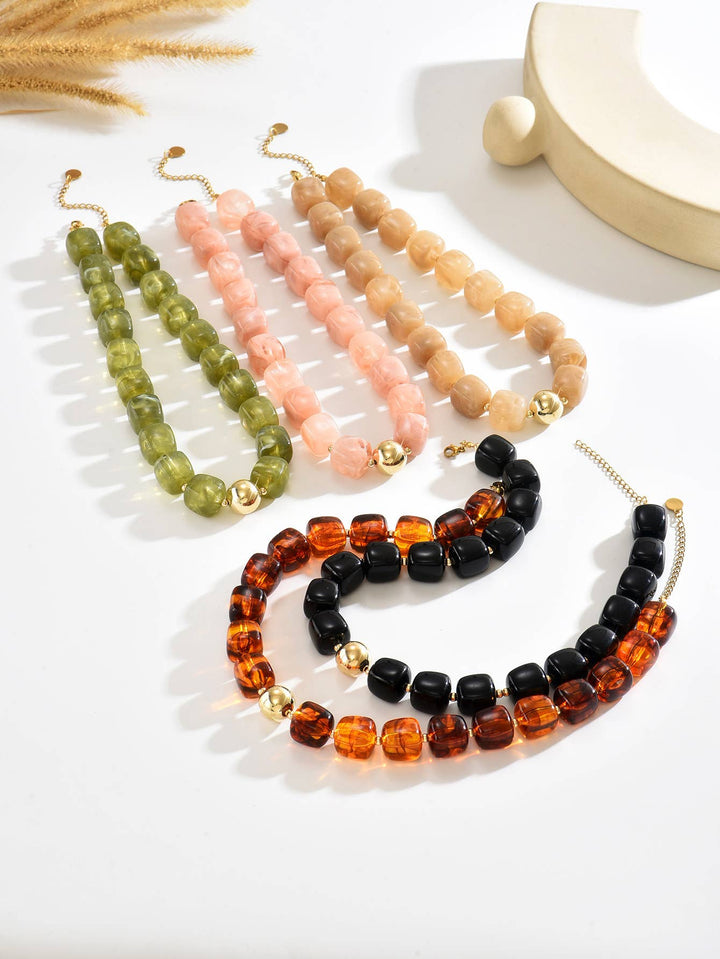 MKS America - Boho Colorful Geometric Acrylic Bead Necklace: Green