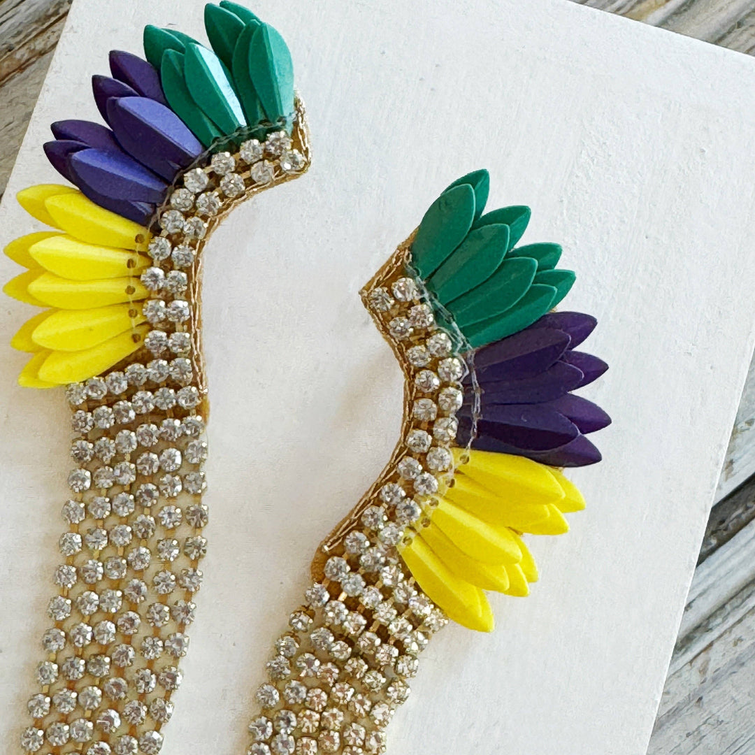 Nolaverse - Rhinestone Tassel Wings Mardi Earring