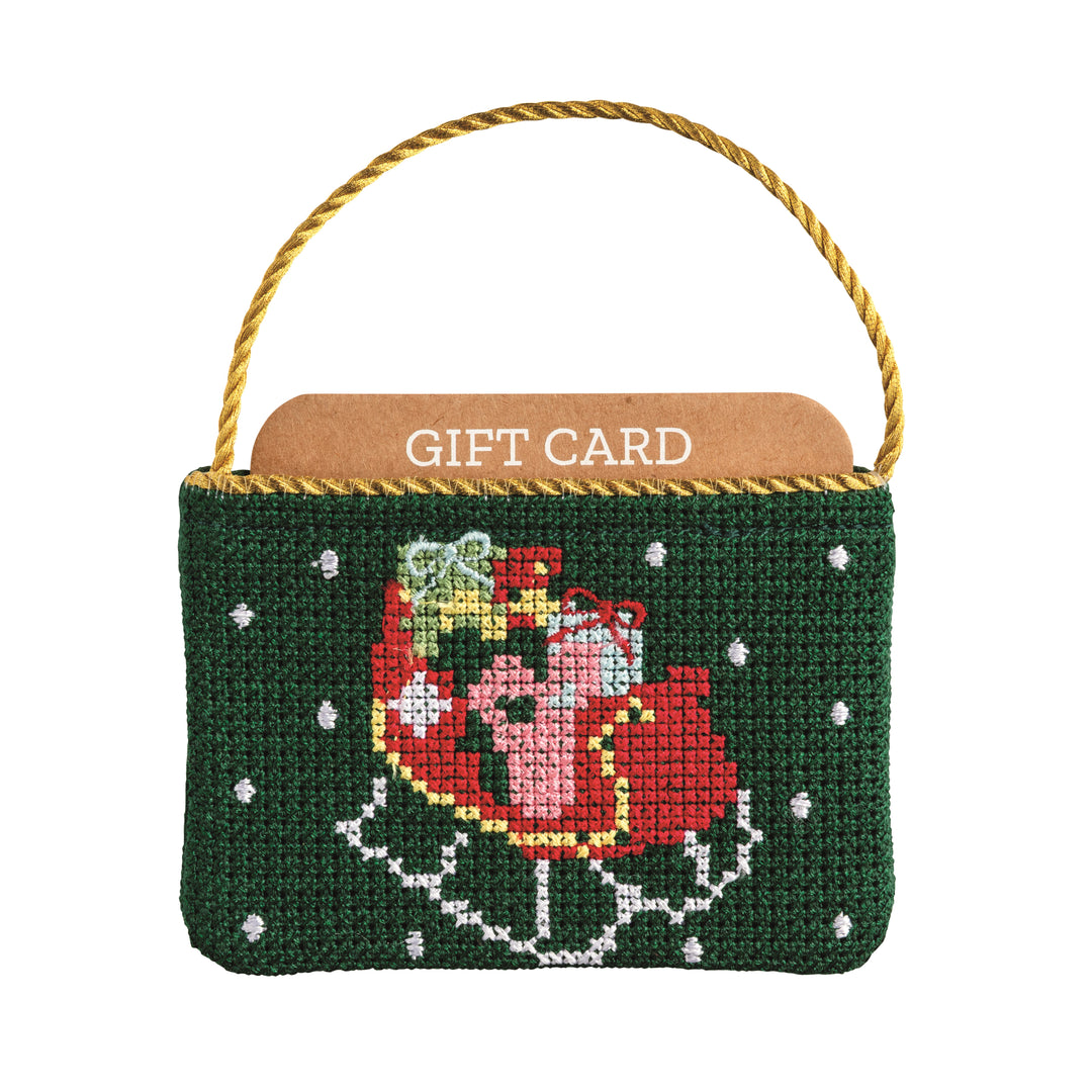 Sleigh Needlepoint Gift Card Pouch