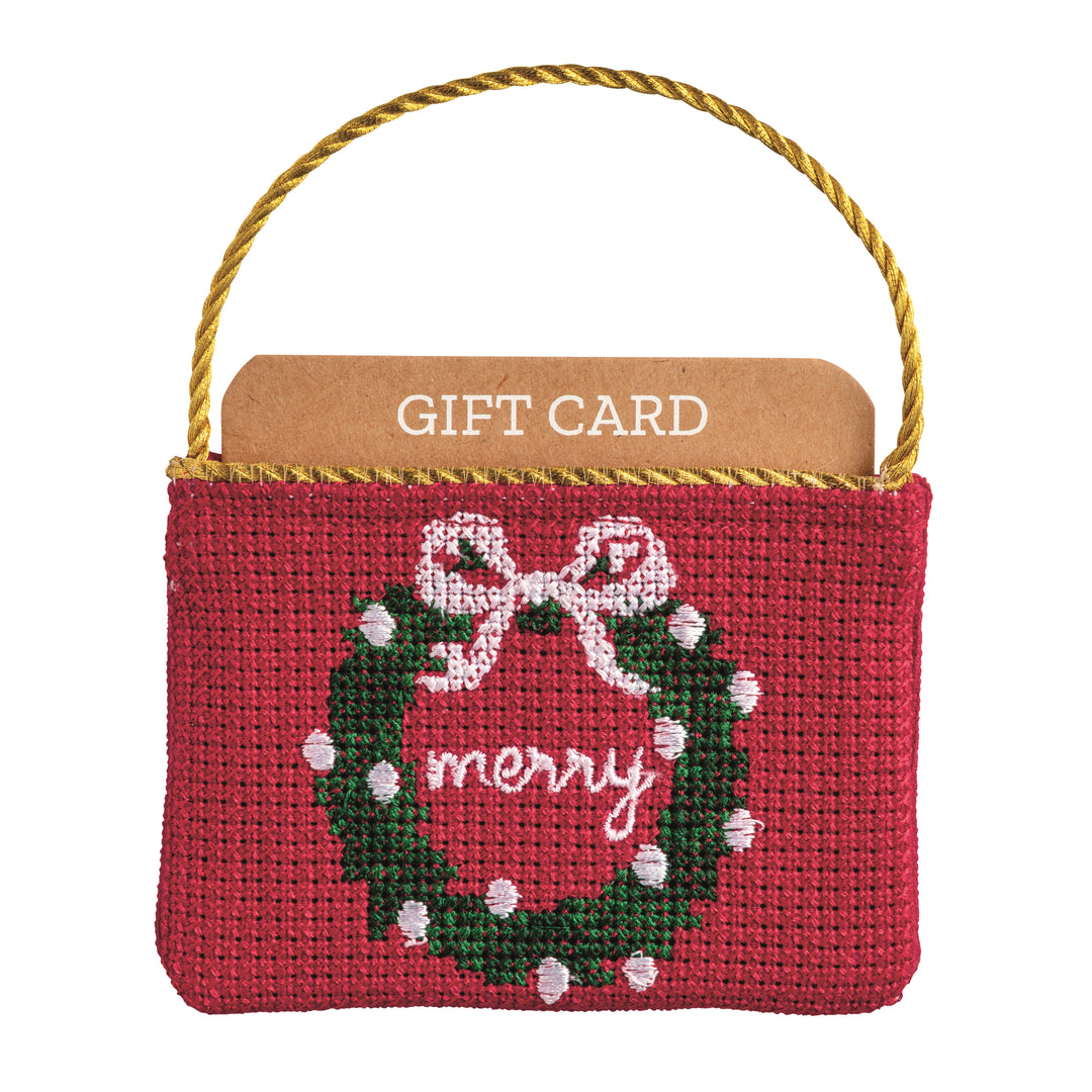 Wreath Needlepoint Gift Card Pouch