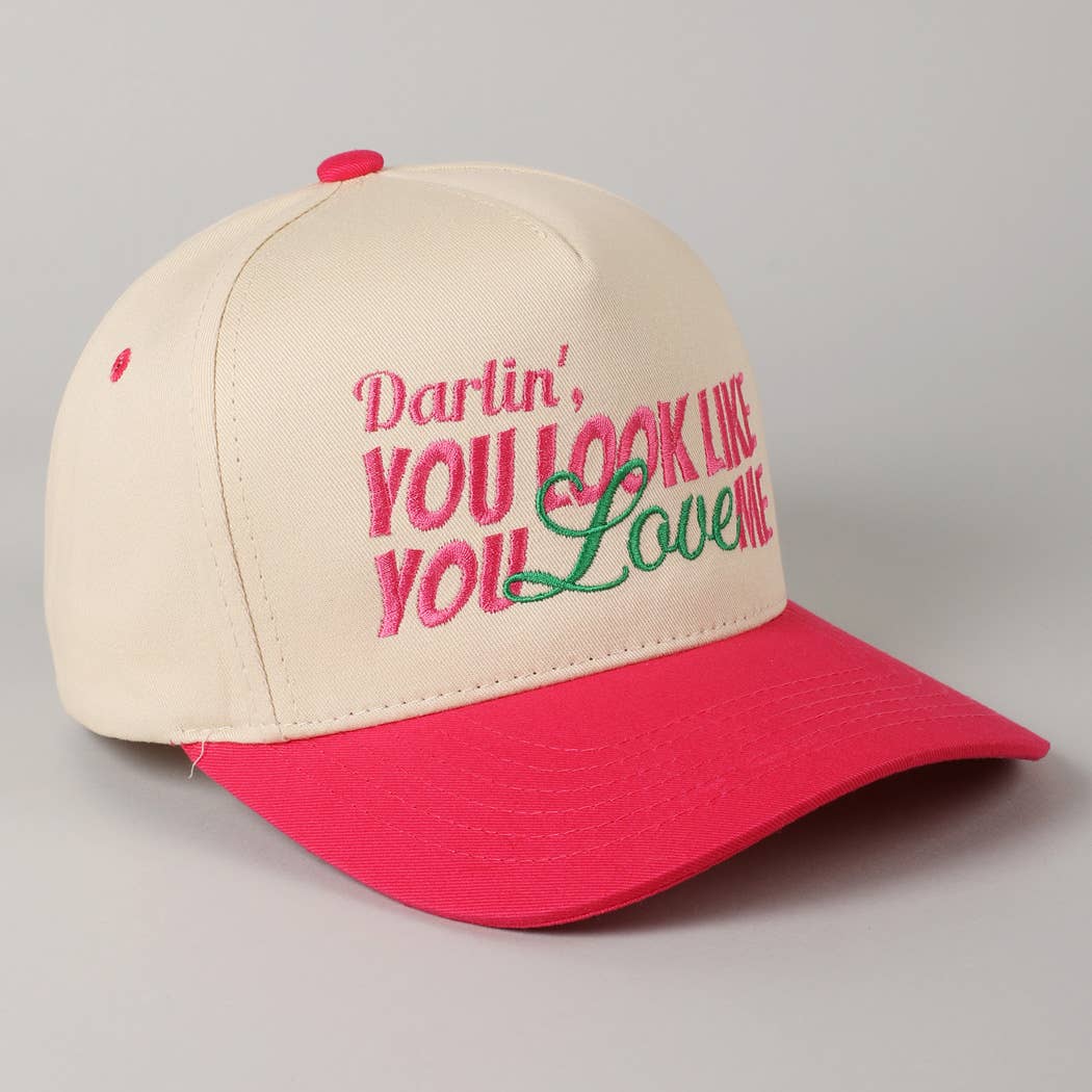 Fashion City - You Look Like You Love Me Embroidery Trucker Hat: Light Pink / ONE SIZE