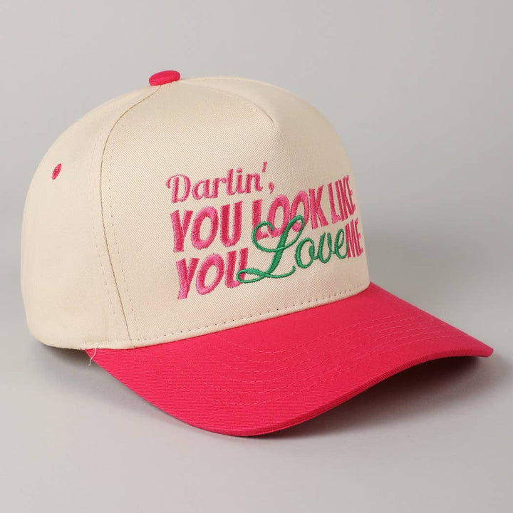 Fashion City - You Look Like You Love Me Embroidery Trucker Hat: Light Pink / ONE SIZE