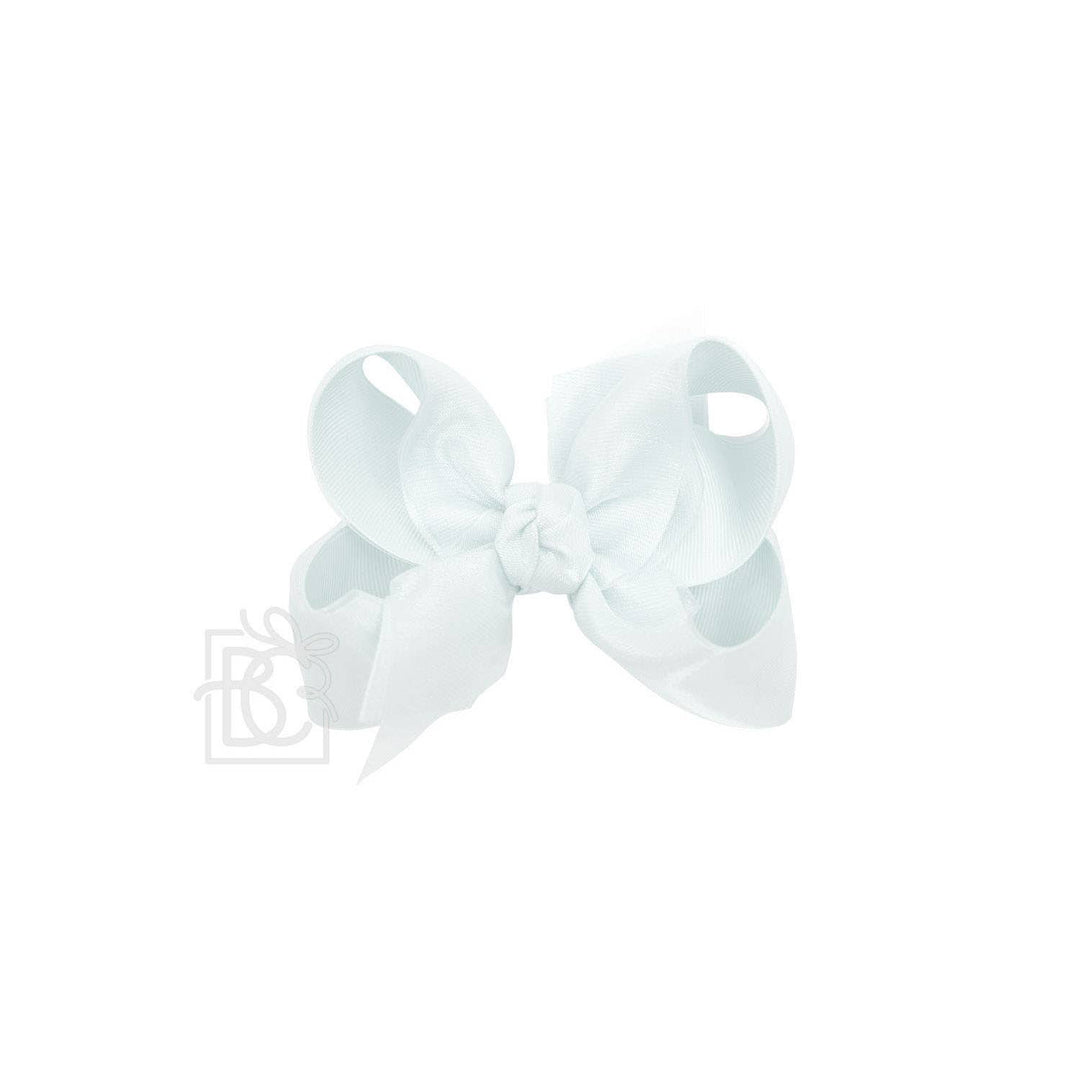 Beyond Creations, LLC - LAYERED ORGANZA/GROSGRAIN BOW ON CLIP: 4.5" Large - 1.5" Ribbons on Alligator Clip / ANTIQUE WHITE