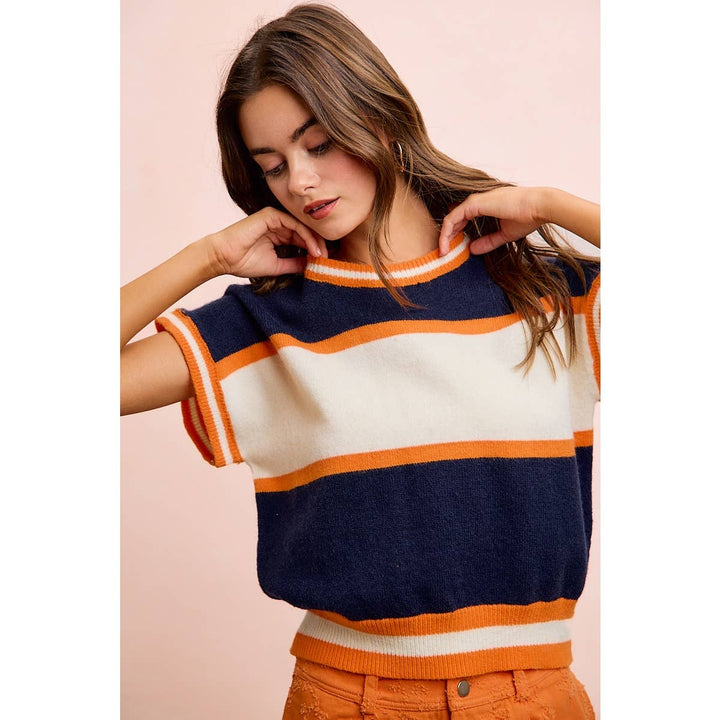 BiBi - GAMEDAY THEME COLORBLOCK REALXED FIT KNIT TOP: BLACK/RED / M