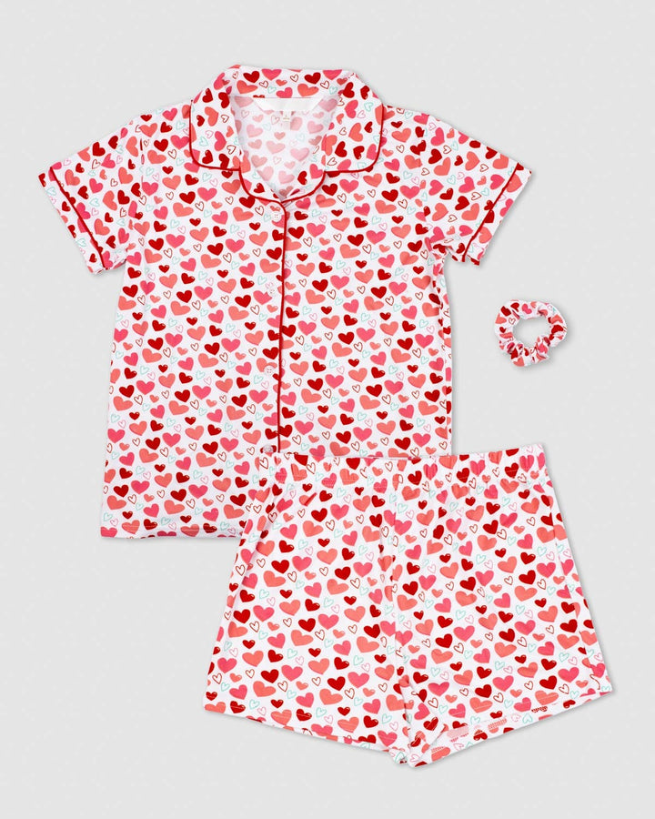 The Royal Standard - Girl's All You Need is Love Sleep Shorts Set   White/Pink/Red   Set of 3   -Asst.: Medium (8-9)