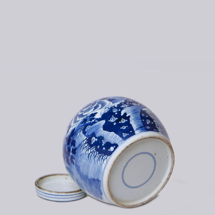 Cobalt Guild - Blue and White Porcelain Peony Round Storage Jar