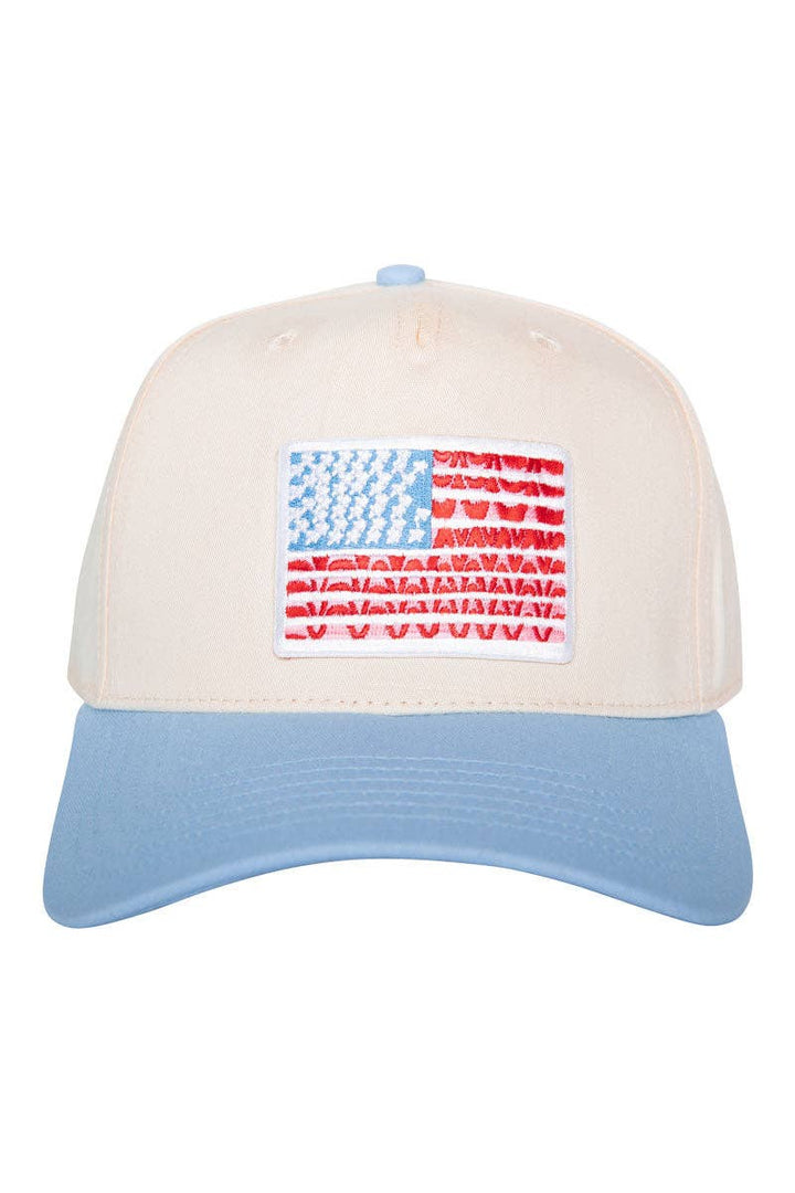 Katydid - American Flag Two-Toned Fitted Hat: Light Blue and Tan