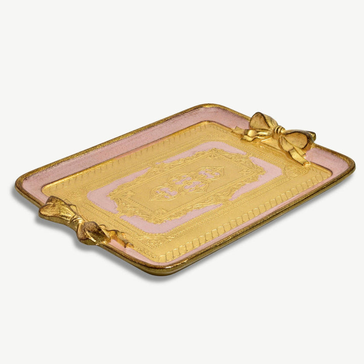 Florentine Carved Rectangle Bow Tray, Made in Italy: White