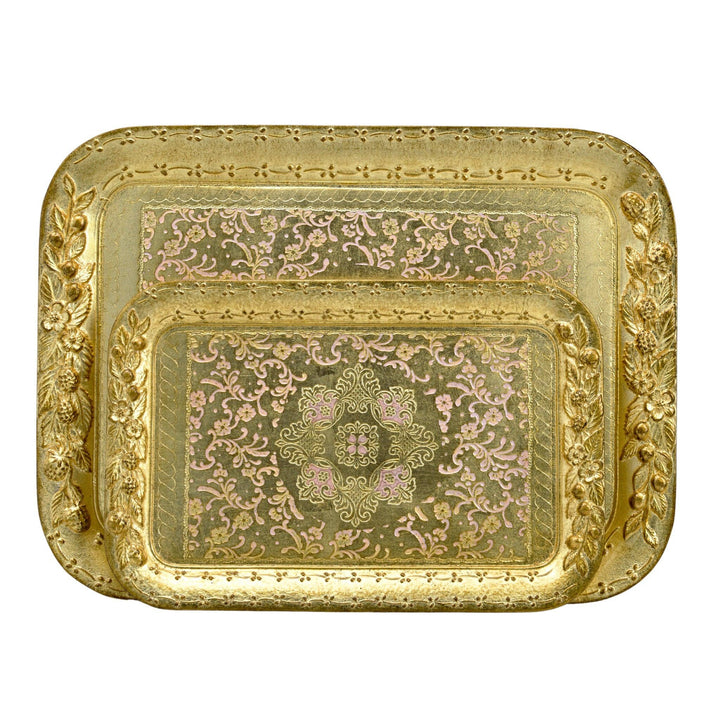 Florentine Wood Rectangle Berry and Botanical Tray, Made in Italy: Cappuccino / Large