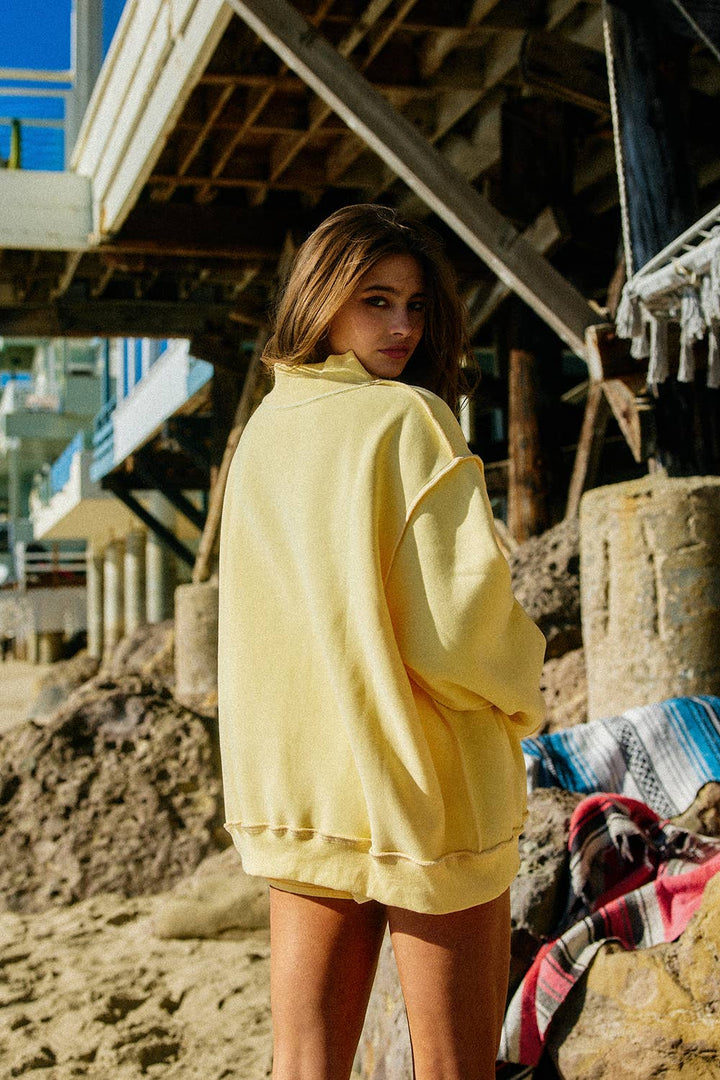 BUCKETLIST INC - IT2594-DILLYDALLY2 | Reversible Mockneck Sweatshirt: Butter Yellow / S/M-L/XL (3-3)
