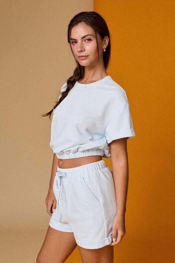 Papermoon - PX19514 - Cozy Short Sleeve Top and Shorts Set: LT BLUE