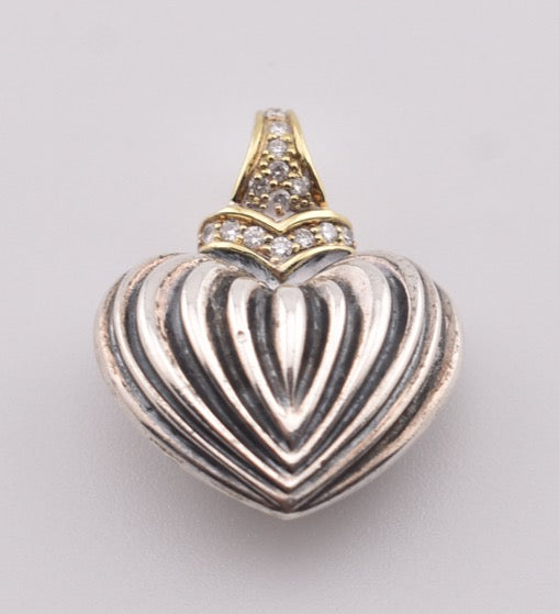 Eatate Lagos - Caviar - Sterling Silver & 18k Yellow Gold Diamond Fluted Heart Pendant