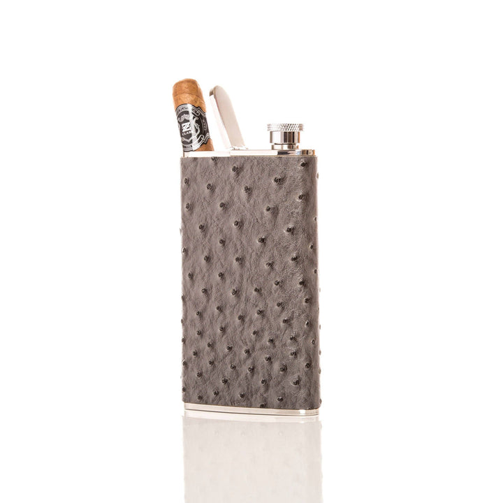 Brouk and Co. - The Wingman Flask & Cigar Holder: Grey Ostrich-2300