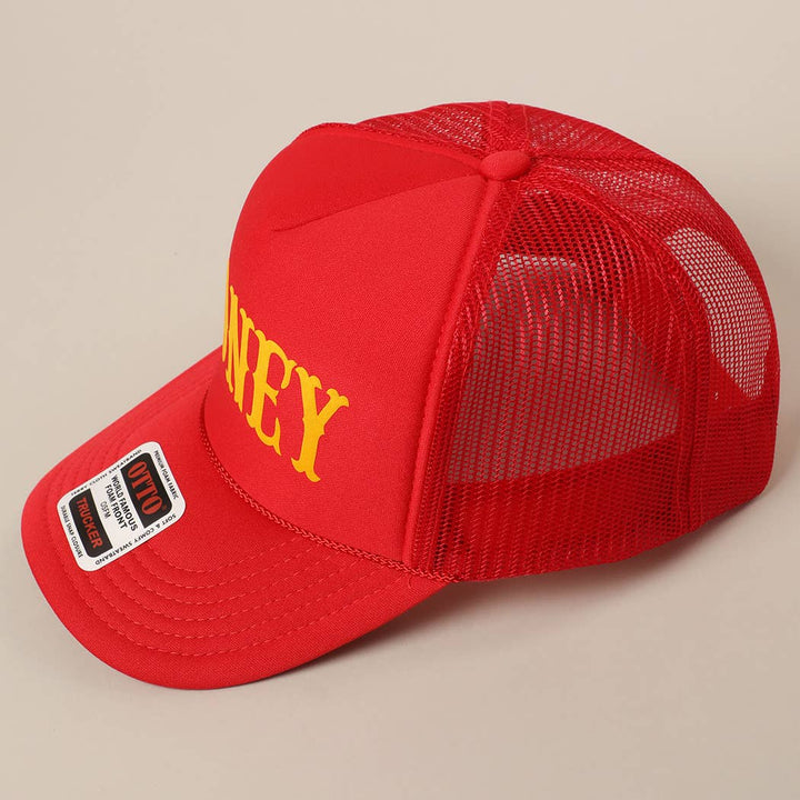 Fashion City - HONEY Text Logo Printed Mesh Back Trucker Hat: White / ONE SIZE