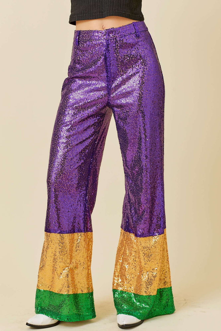 Main Strip - Mardi Gras Sequin Wide Pants: MARDI GRAS / M