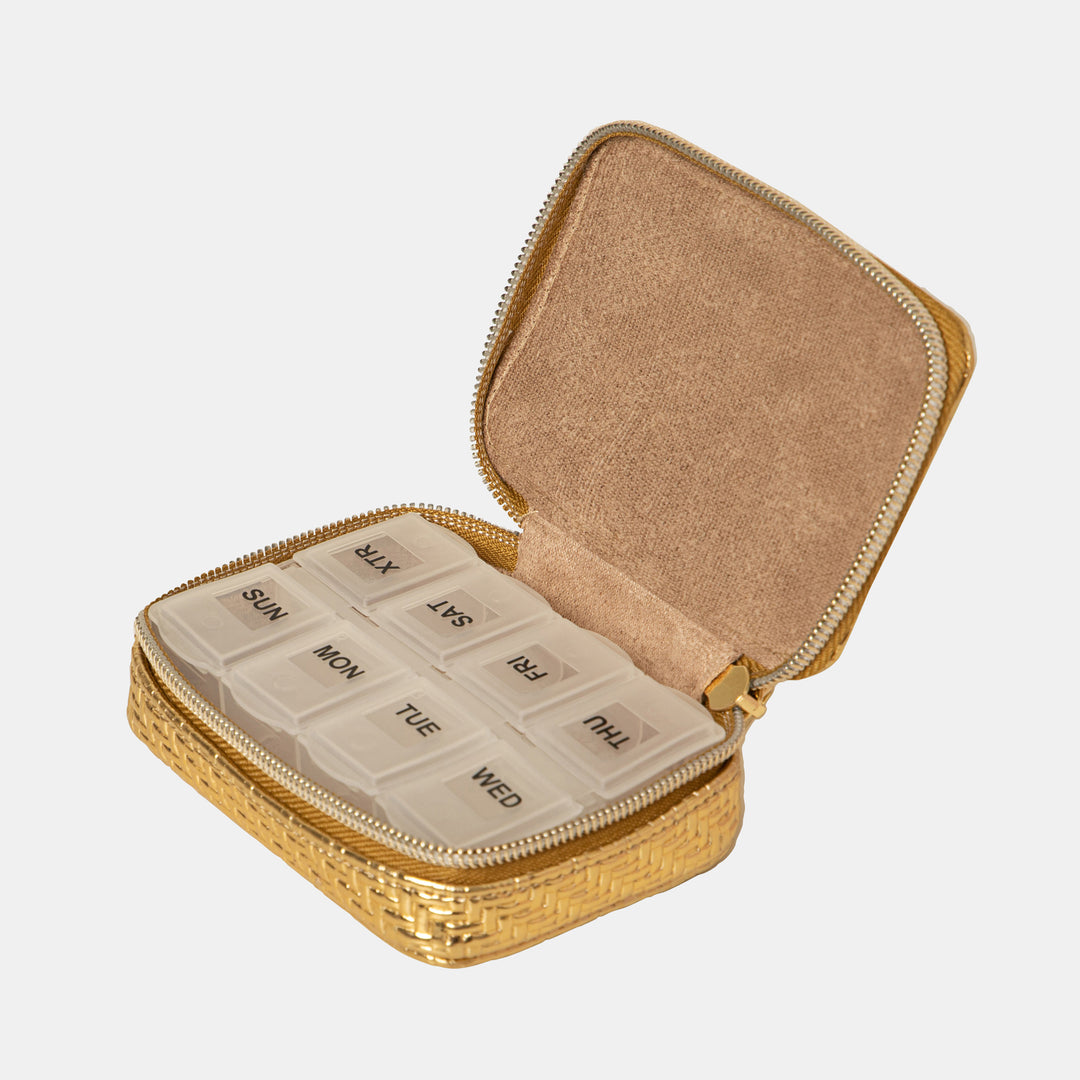 Herringbone Pill Box Gold