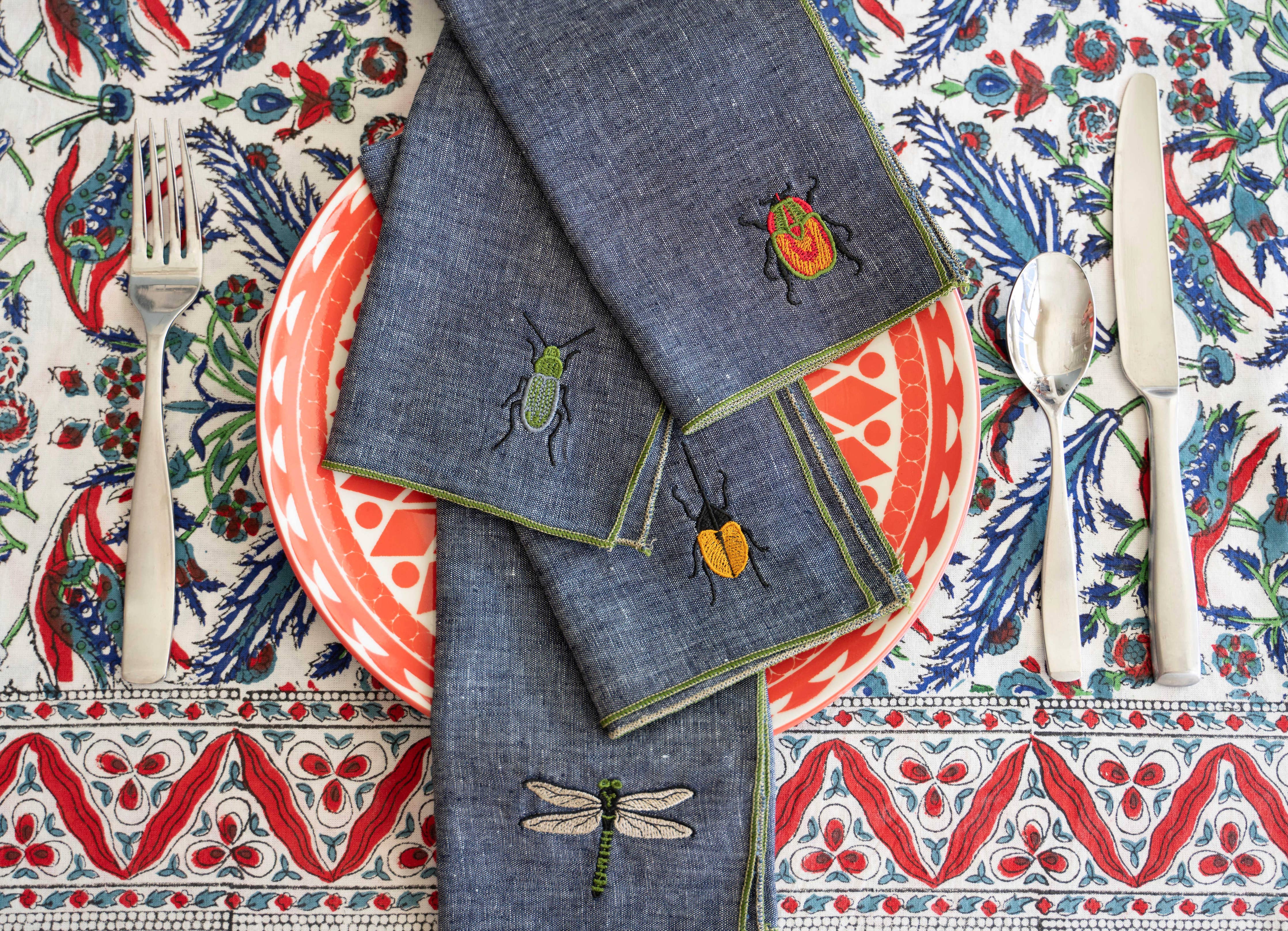 Dot and Army Linen Chambray Cloth Napkins - Thumbnail 3