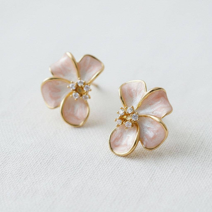Ellemadera - Floral Enamel Drop Earrings with Sparkling Accents