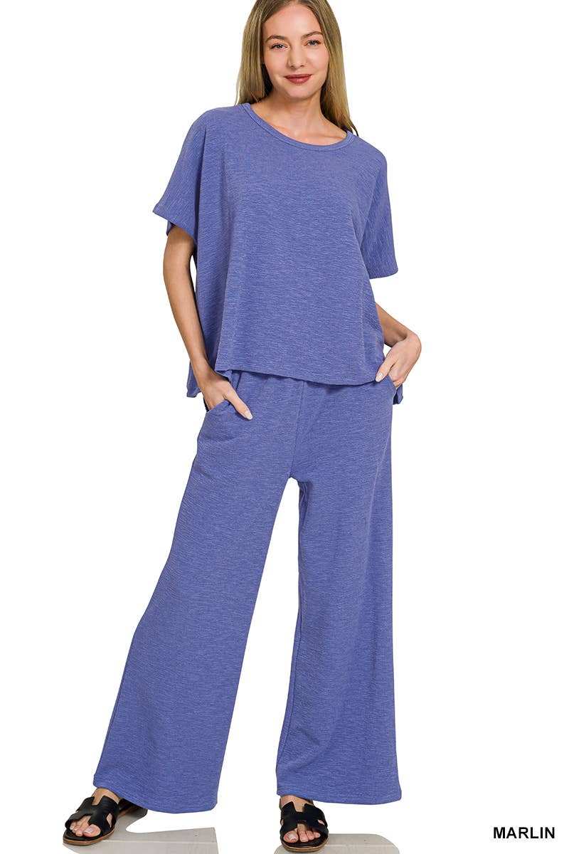42POPS -  Cotton Slub Top & Pants 2pc Set - Zenana: LT NAVY-182912 / S