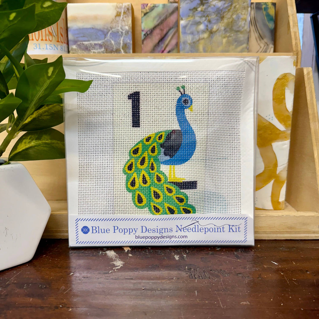 Blue Poppy Designs - 1 Bird Bamboo Mahjong Peacock Needlepoint Kit