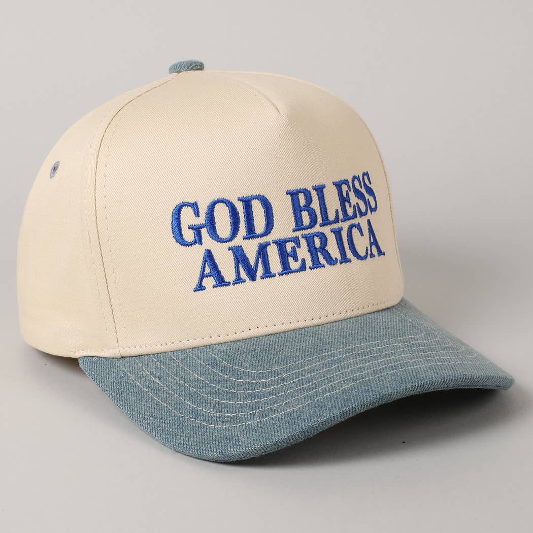 Fashion City - God Bless America Embroidered Two-Tone Canvas Cap: RED/NAVY / ONE SIZE