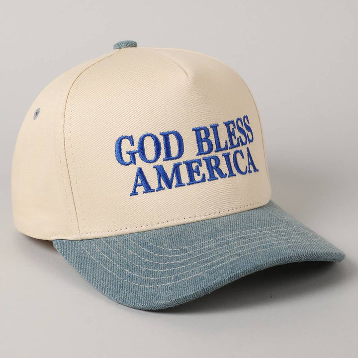 Fashion City - God Bless America Embroidered Two-Tone Canvas Cap: RED/NAVY / ONE SIZE