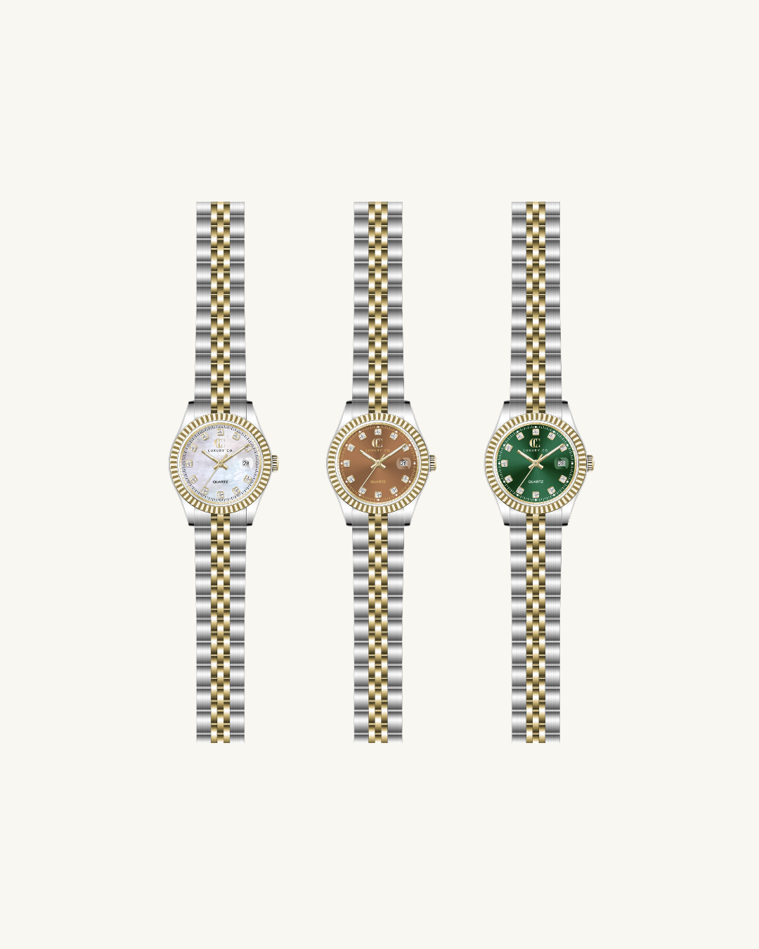 C&C LUXURY CO. - 28MM CLASSIC WATCH: TWO-TONE & MOTHER OF PEARL