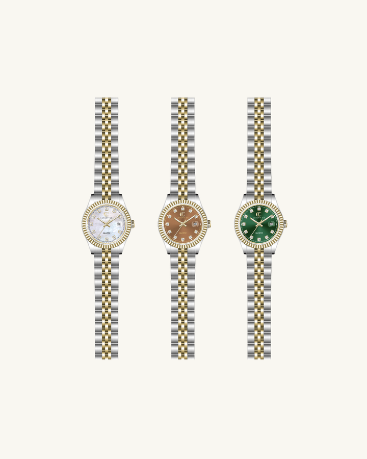 C&C LUXURY CO. - 28MM CLASSIC WATCH: TWO-TONE & MOTHER OF PEARL