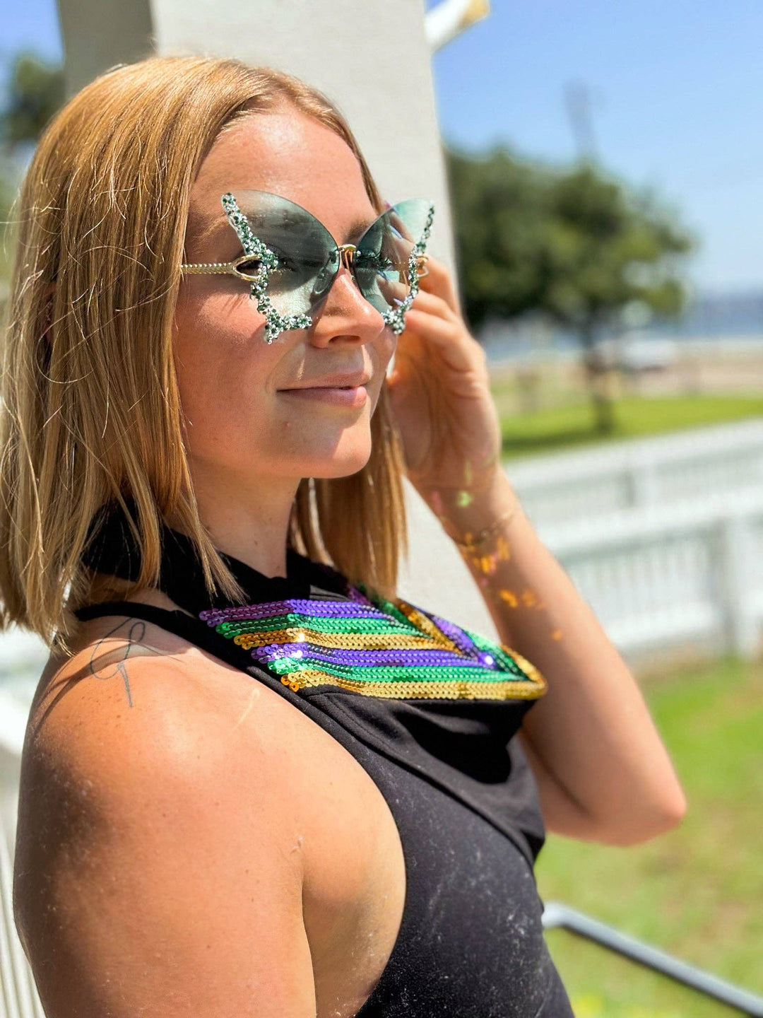 Mardi Gras Creations - Butterfly Rhinestone Sunglasses - Green