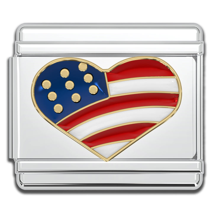 Natalia - Italian Charms - USA Heart Flag, 9mm Enamel Bracelet Links