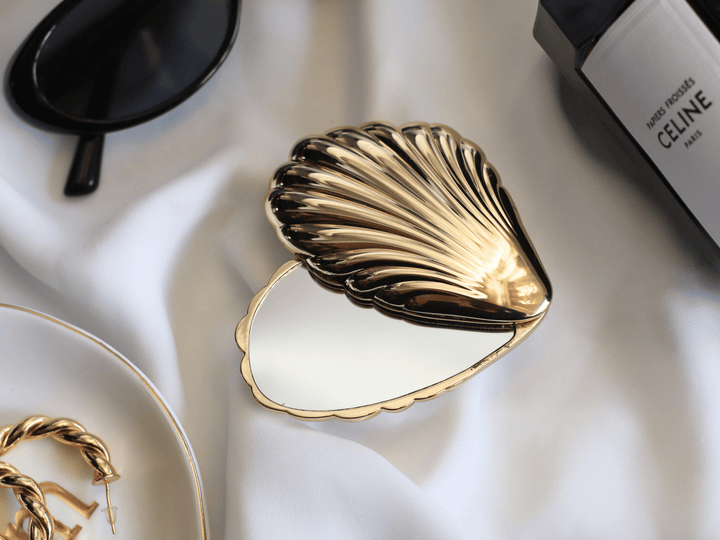 Michelle Clemen - Seashell Compact Mirror | Art Deco Inspired Pocket Mirror: Gold
