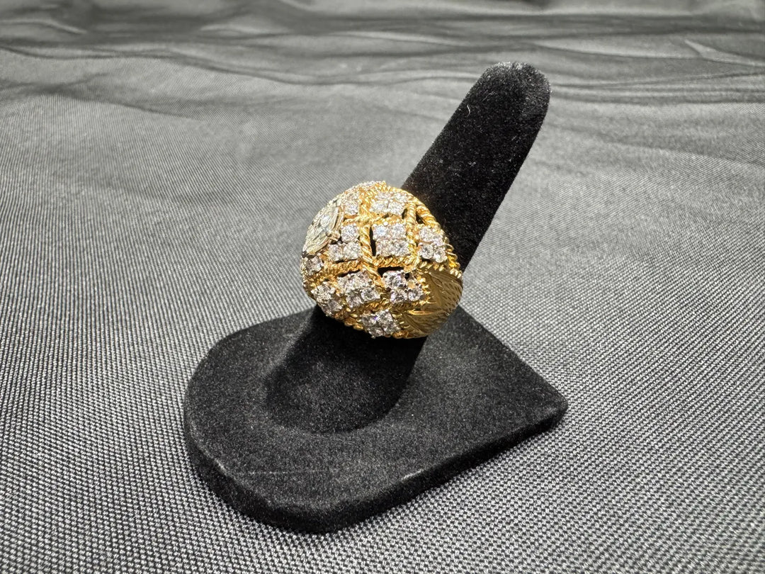 Estate 18K Gold Cocktail Ring | 0.50ct Marquise Center & ~2ct Diamond Accents | 13.19g