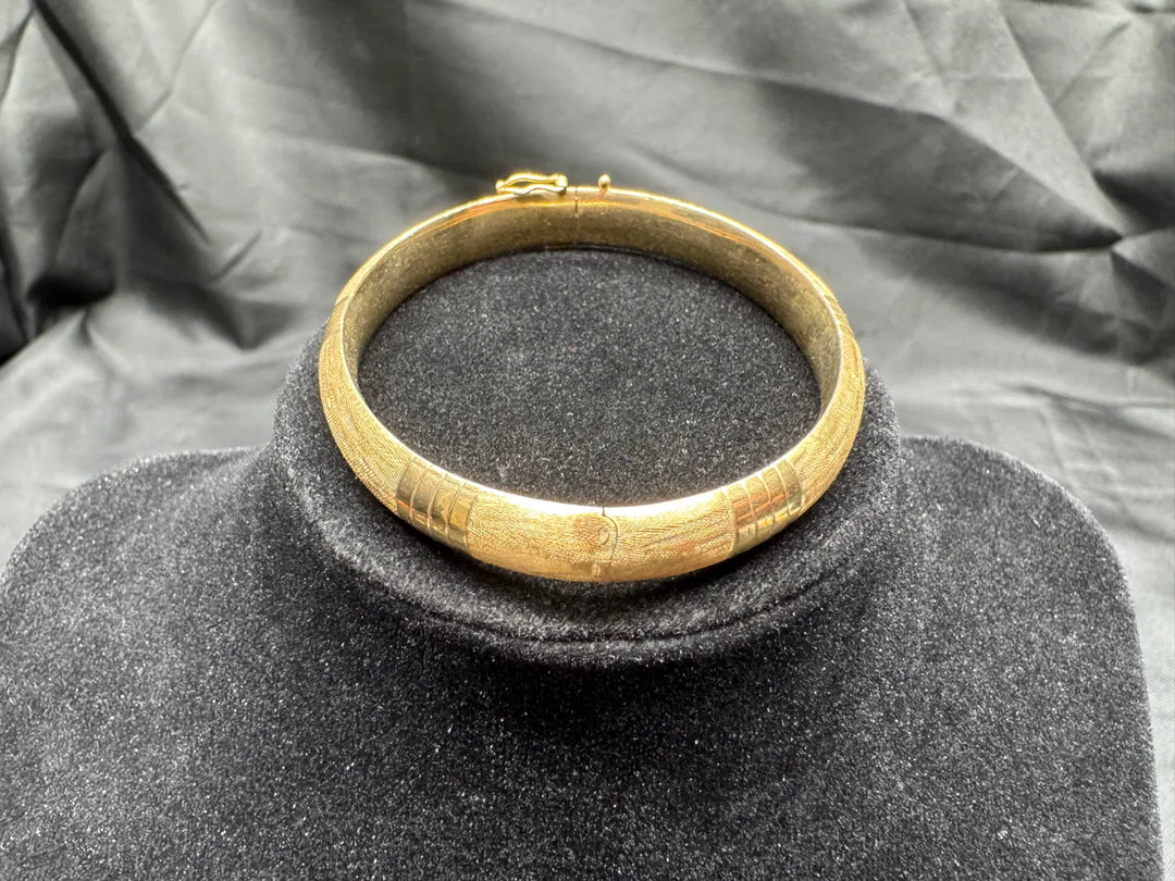 Estate 14K Yellow Gold Bangle Bracelet | Textured Matte Finish | 10.17g