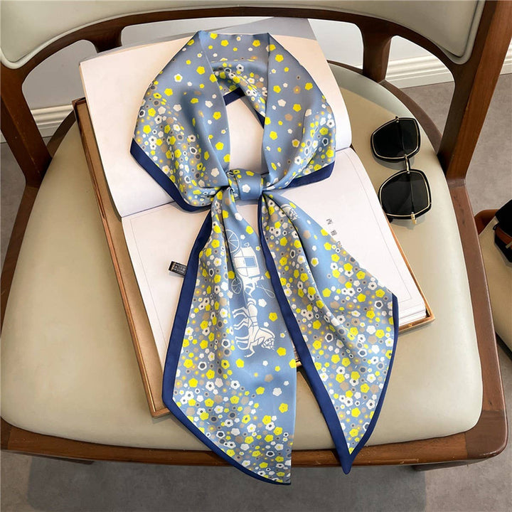 ACCITY - NARROW RIBBON ANGLED PRINTED SILK  HEAD SCARF_CWASC1527: GREY / (OS) 1
