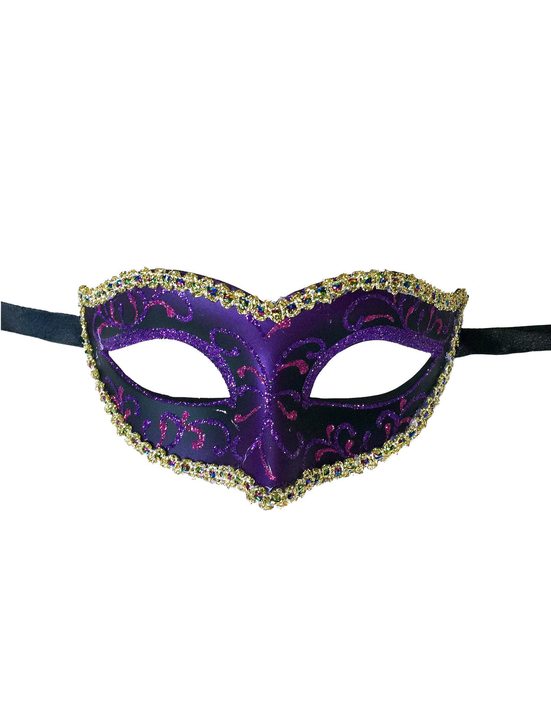 Mardi Gras Creations - Glitter Swirls Eyelet Mask With Trim: Mardigras