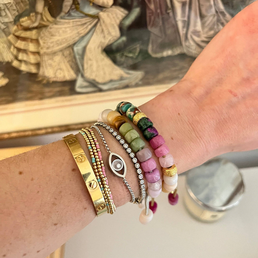 LB Beadz - Primrose • Gemstone Beaded Bracelet: Gold cord/beads