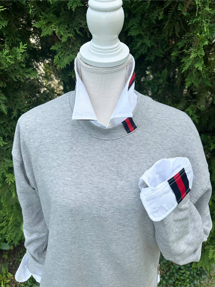 Pearly Vine - Casie 2 - White Oxford w/Navy & Red Stripe Ribbon : White w Navy & Red Stripe Ribbon / XL