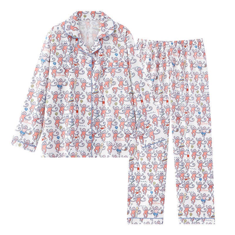 Rosa Clothing - Cute Comfy Monkey Print Long Sleeve Pajama Set: Blue